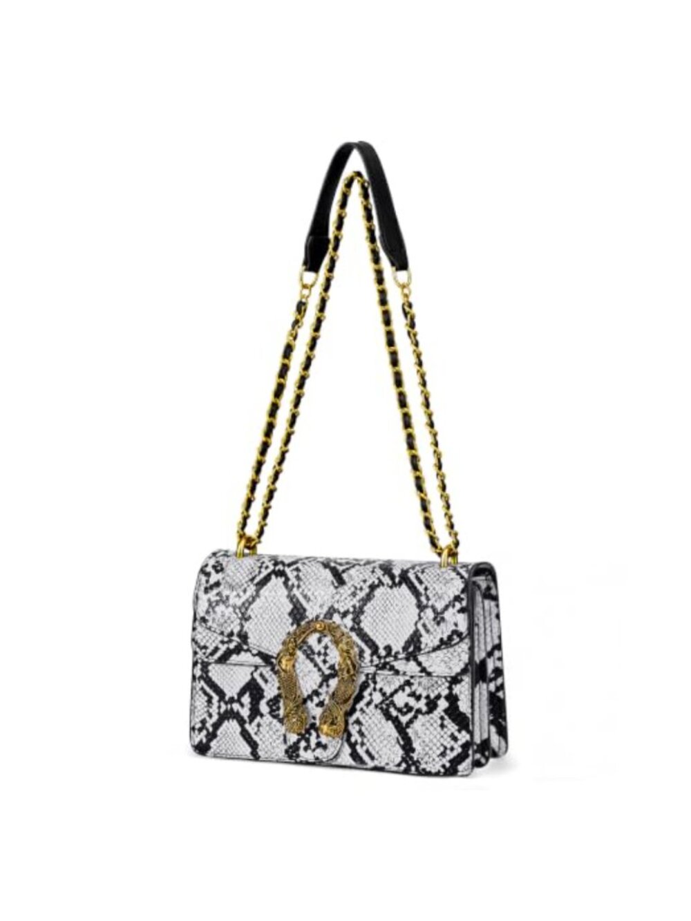 Faux Leather Snake Print Crossbody Purse with Chain Strap